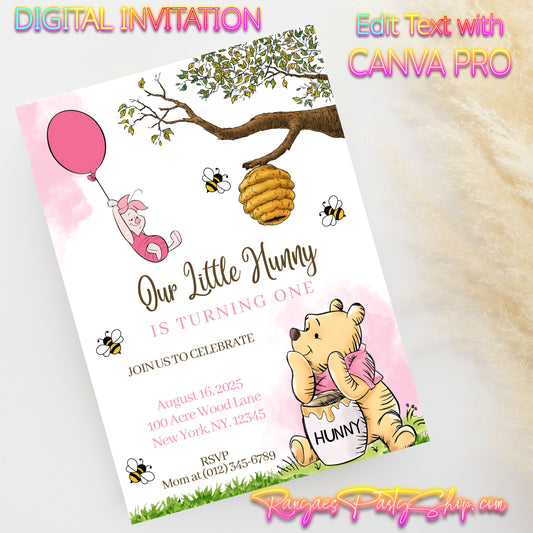 Winnie the Pooh 5x7 Digital Invitation | Winnie the Pooh Party Invite | Edit Text with CANVA PRO | Birthday Party Invitation | Digital File Only