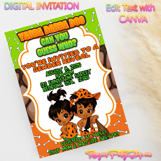 AA Bam Bam or Pebbles 5x7 Digital Invitation | Gender Reveal Invitation | AA Bam Bam or Pebbles | Edit Text with Canva | Digital File Only