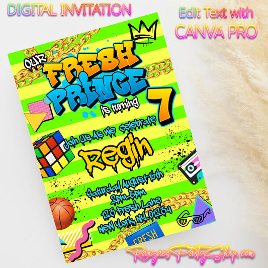 Fresh Prince 5x7 Digital Invitation | Fresh Prince Party Invite | Edit Text with CANVA PRO | Birthday Party Invitation | Digital File Only
