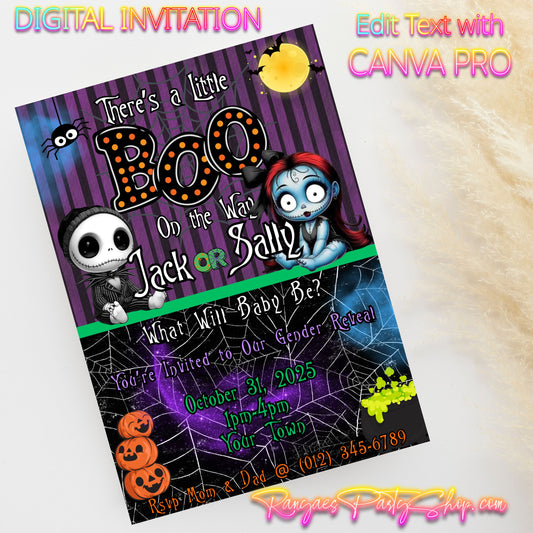 Jack or Sally 5x7 Digital Invitation | Jack or Sally Gender Reveal Invite | Edit Text with CANVA PRO | Digital File Only