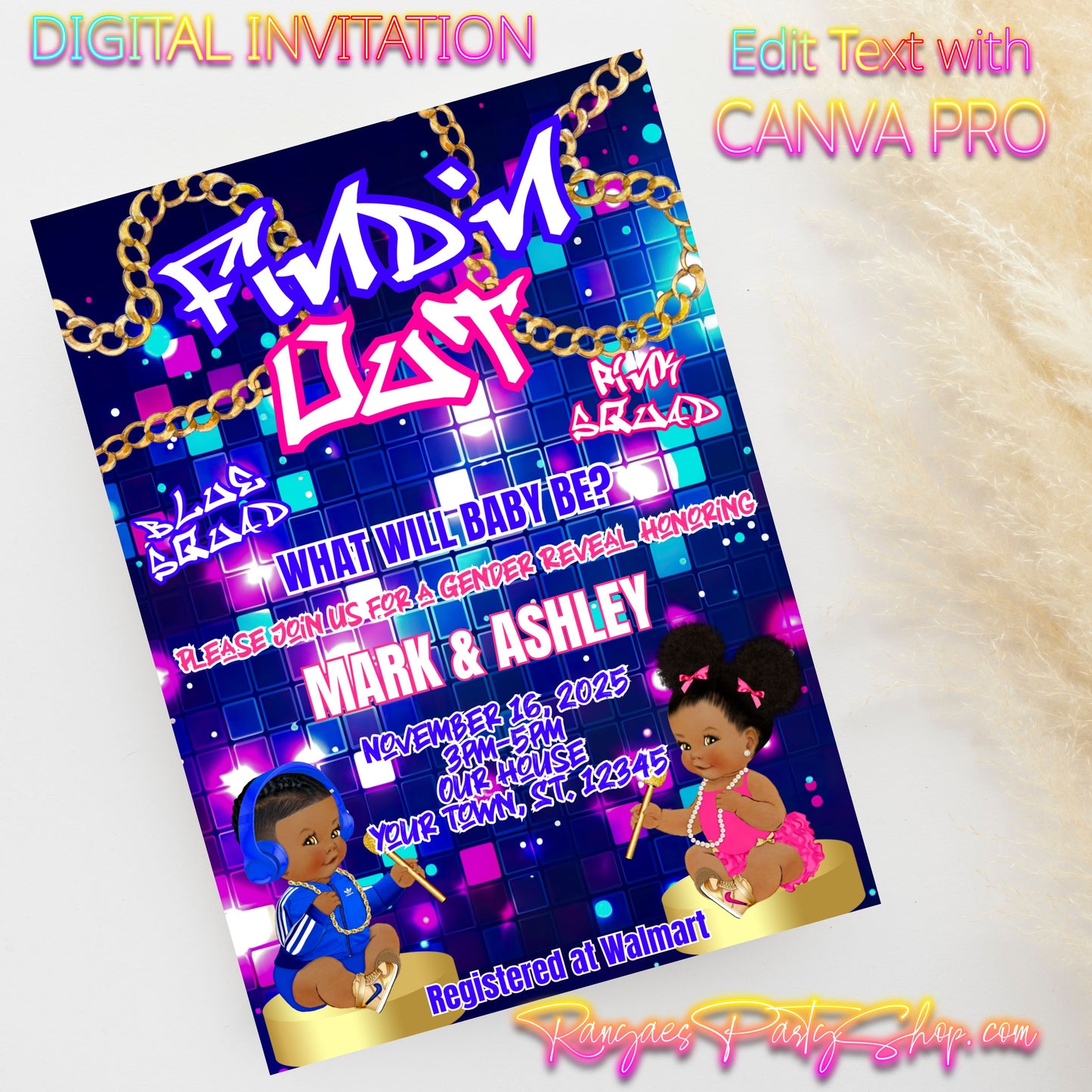 Find'N Out 5x7 Digital Invitation | Find'N Out Gender Reveal Invite | Edit Text with CANVA PRO | Digital File Only