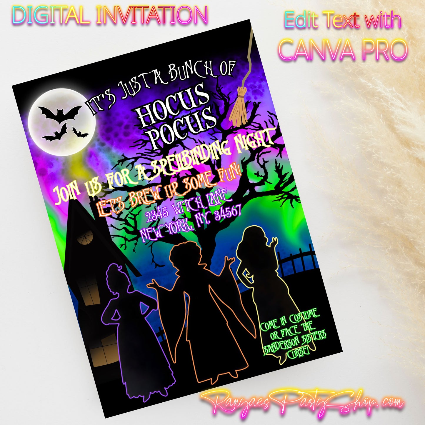 Hocus Pocus 5x7 Digital Invitation | Halloween Birthday Invite | Edit Text with CANVA PRO | Digital File Only