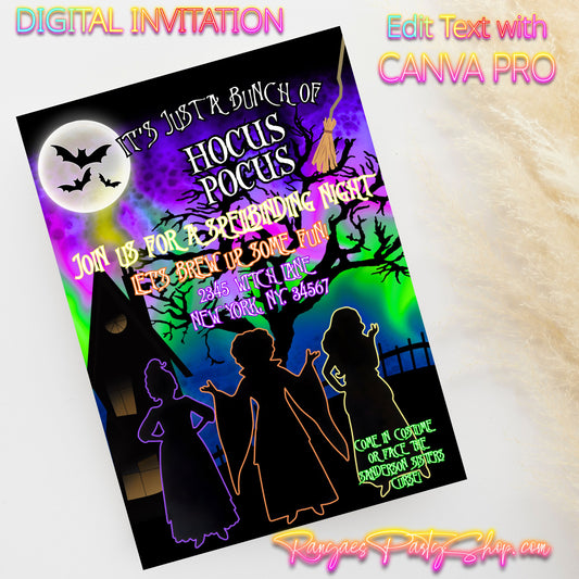 Hocus Pocus 5x7 Digital Invitation | Halloween Birthday Invite | Edit Text with CANVA PRO | Digital File Only