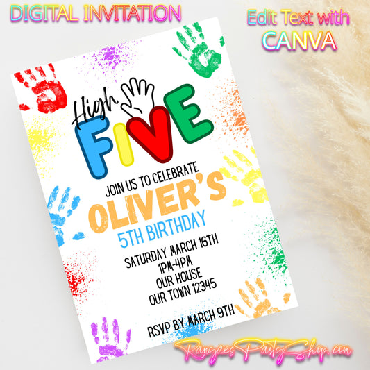 High Five 5x7 Digital Invitation | High 5 Party Invite | Edit Text with Canva | Birthday Party Invitation | Digital File Only