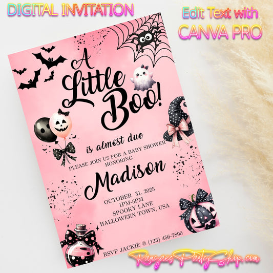 A Little Boo is Almost Due 5x7 Digital Invitation | Baby Shower Invite | Edit Text with CANVA PRO | Digital File Only