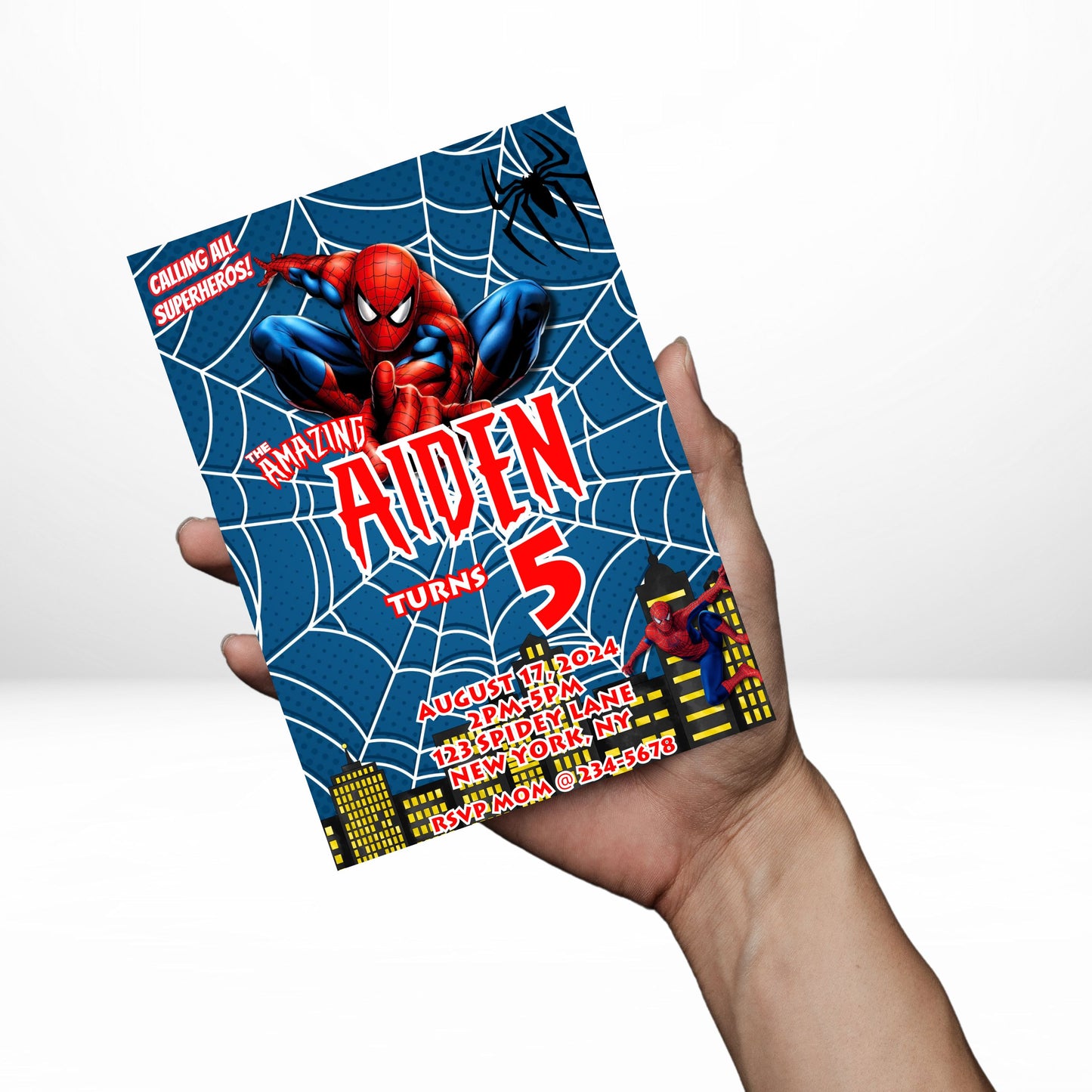 Spiderman 5x7 Digital Invitation | Spiderman Party Invite | Edit Text with Canva | Birthday Party Invitation | Digital File Only