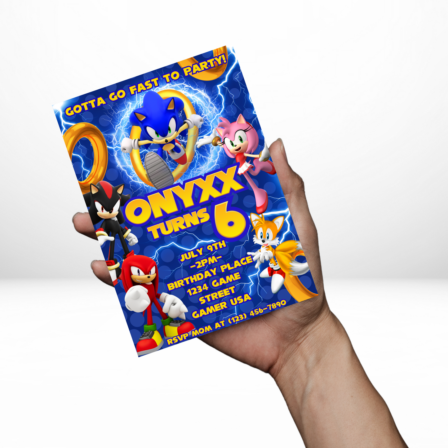 Sonic 5x7 Digital Invitation | Sonic Birthday Party Invite | Edit Text with Canva | Birthday Party Invitation | Digital File Only