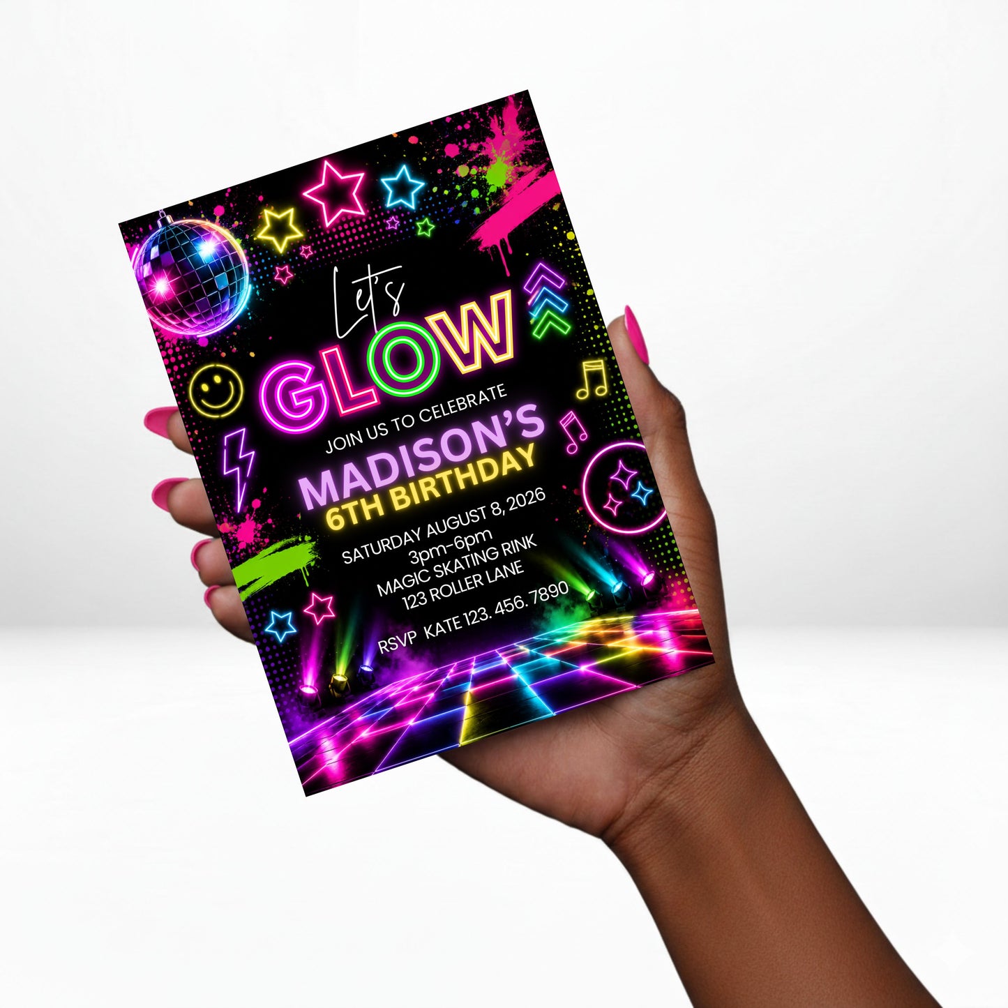 Glow Party 5x7 Digital Invitation | Glow in the Dark Birthday Invite | Edit Text with Canva | Digital File Only