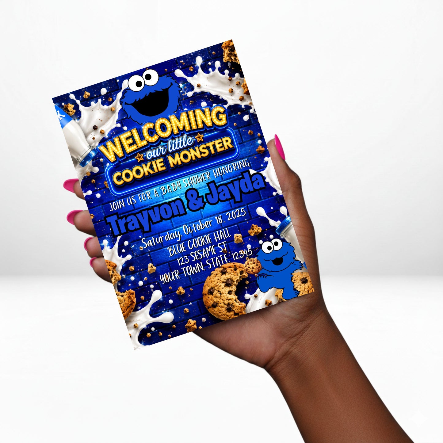Cookie Monster 5x7 Digital Invitation | Cookie Monster Baby Shower Invite | Edit Text with Canva | Baby Shower Invitation | Digital File Only