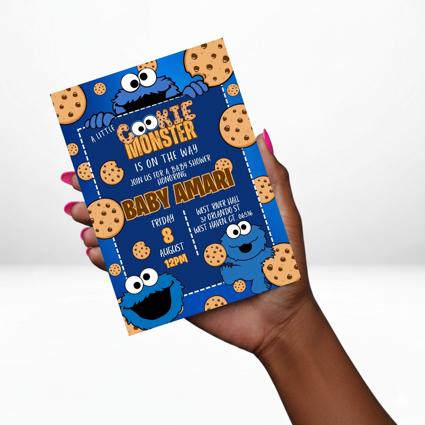 Cookie Monster 5x7 Digital Invitation | Cookie Monster Baby Shower Invite | Edit Text with Canva | Baby Shower Invitation | Digital File Only