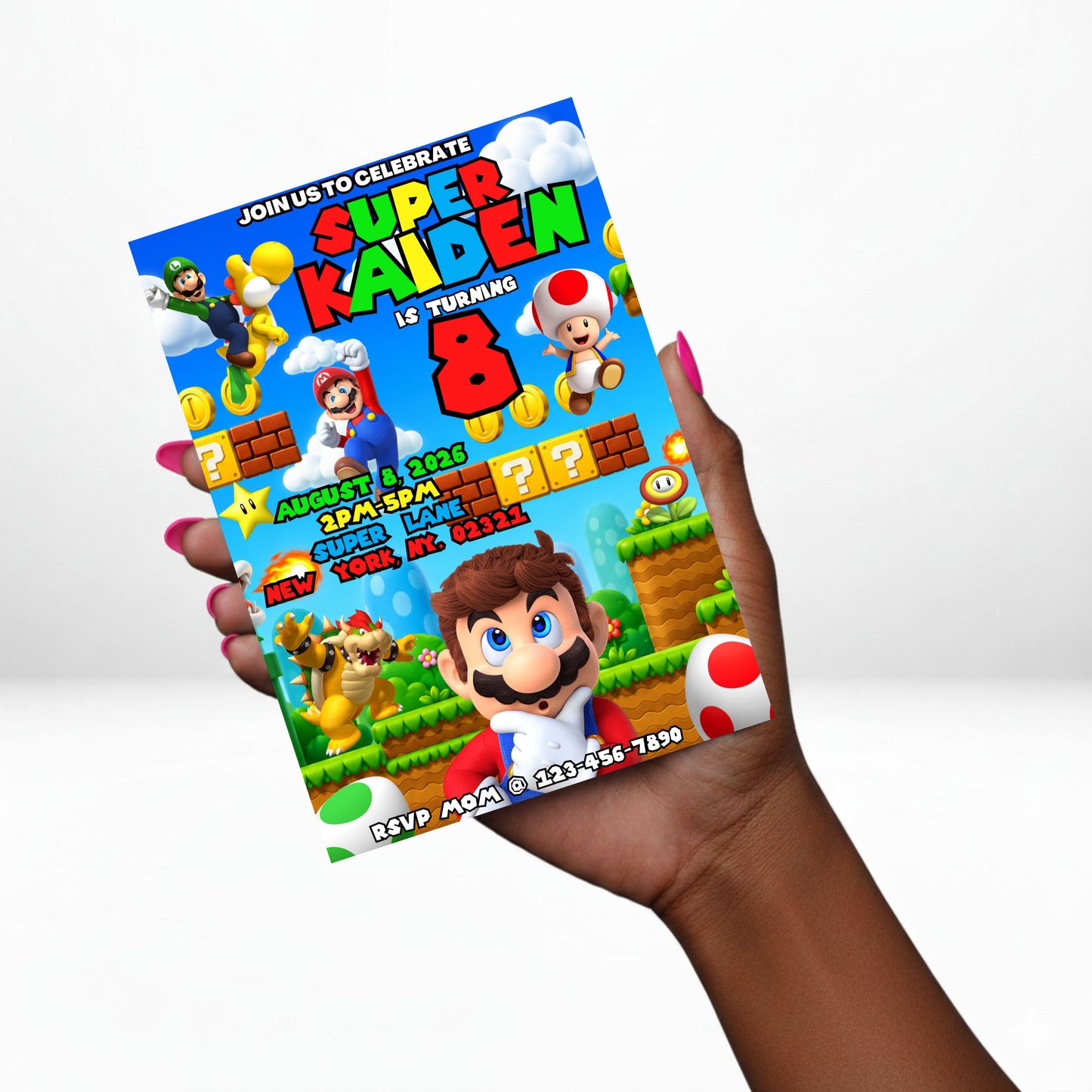 Super Mario 5x7 Digital Invitation | Super Mario Party Invite | Edit Text with CANVA PRO | Birthday Party Invitation | Digital File Only