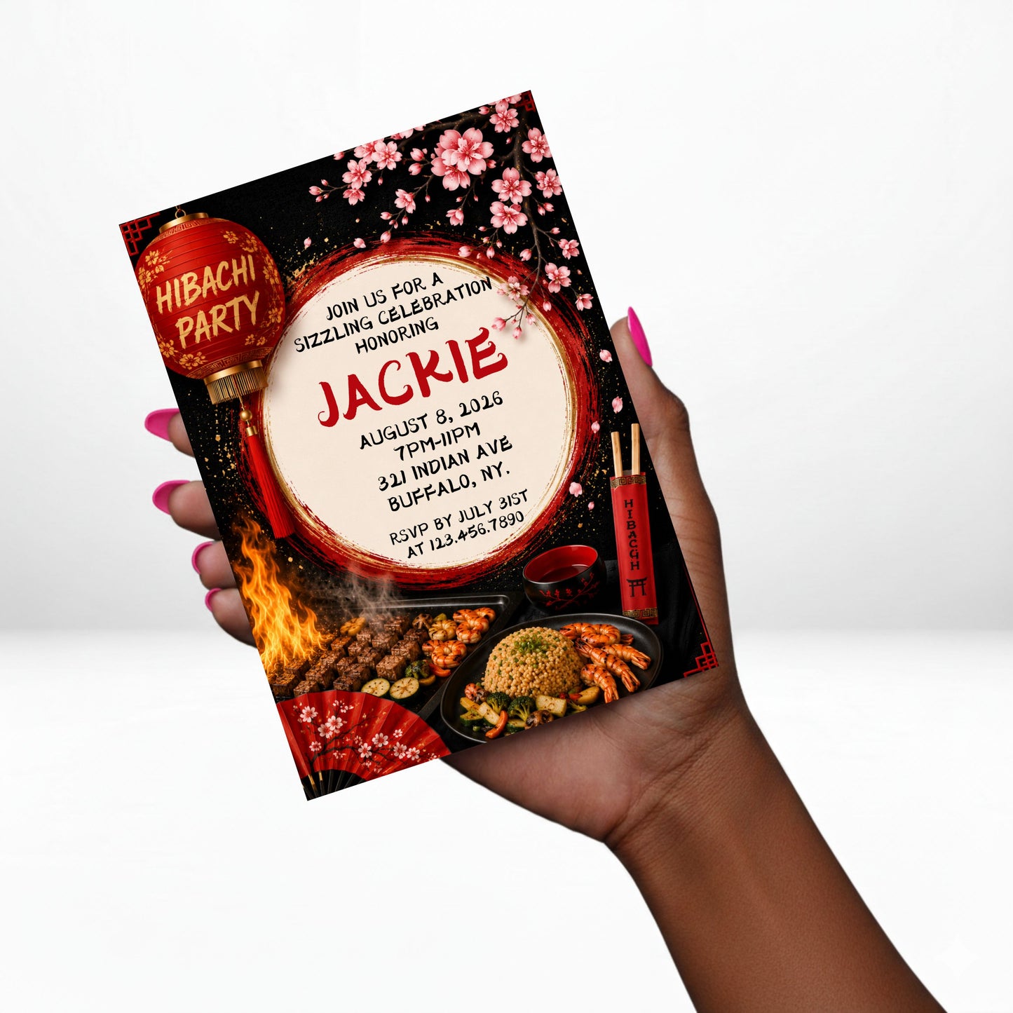 Hibachi Dinner Party 5x7 Digital Invitation | Hibachi Birthday Invite | Edit Text with Canva | Digital File Only