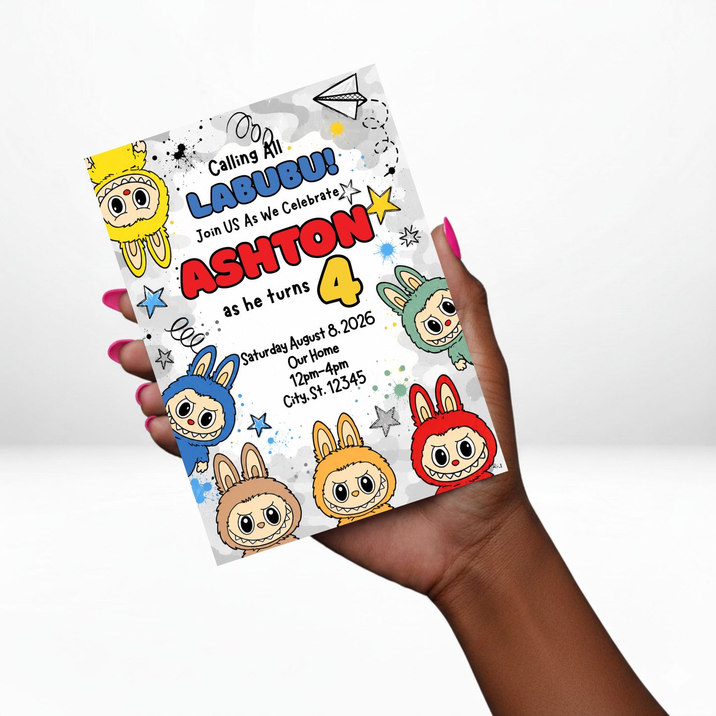 Labubu 5x7 Digital Invitation | Labubu Birthday Party Invite | Edit Text with Canva | Birthday Party Invitation | Digital File Only