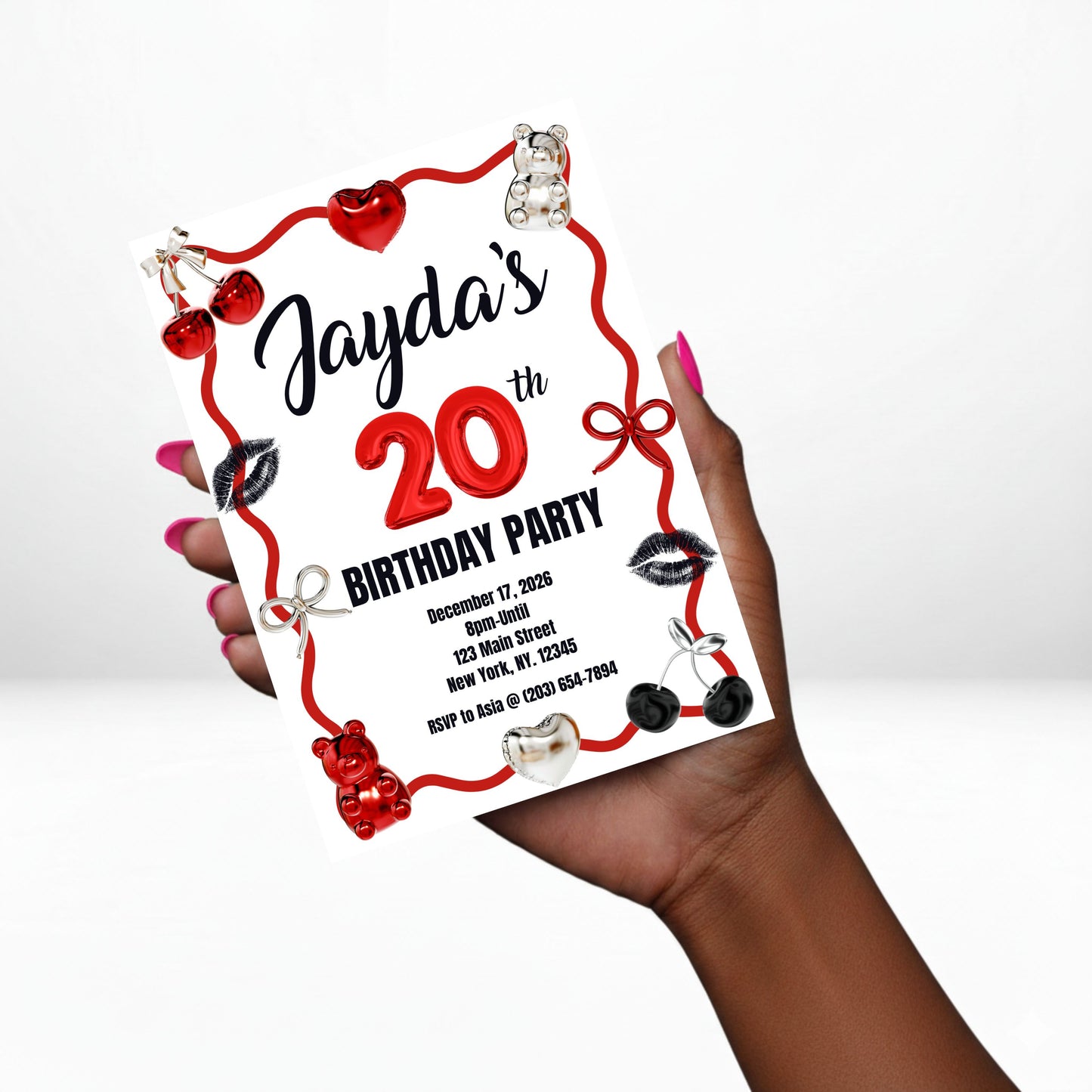 20th Birthday 5x7 Digital Invitation | 20th Birthday Invite | Edit Text with Canva | Digital File Only