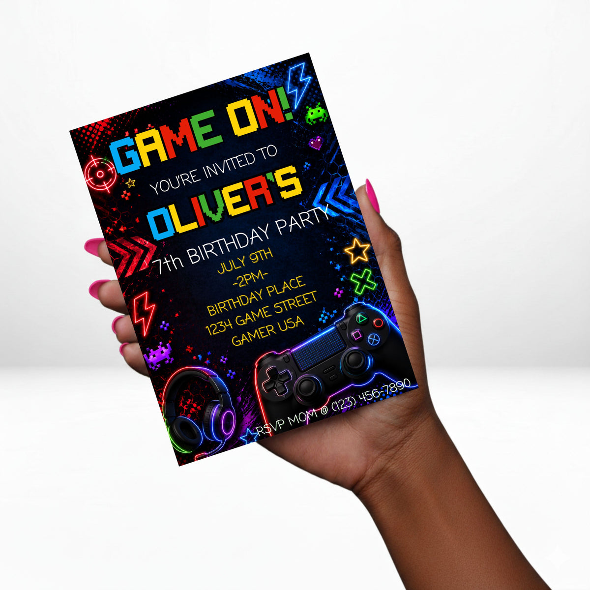 Game On 5x7 Digital Invitation | Gamer Party Invite | Edit Text with Canva | Birthday Party Invitation | Digital File Only