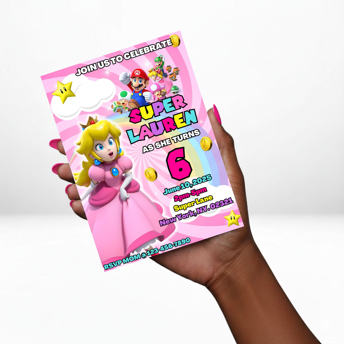 Princess Peach 5x7 Digital Invitation | Princess Peach Party Invite | Edit Text with Canva | Birthday Party Invitation | Digital File Only
