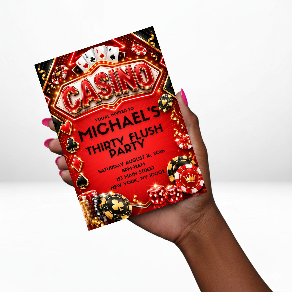 Casino Night 5x7 Digital Invitation | Casino Night Party Invite | Edit Text with Canva | Birthday Party Invitation | Digital File Only