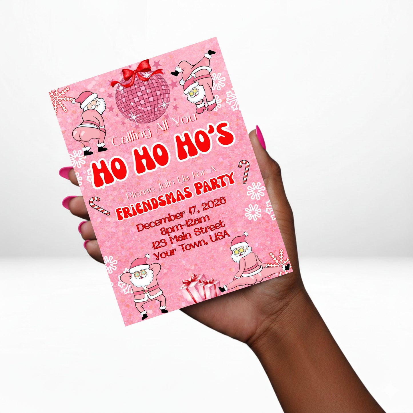 Friendsmas Ho Ho Ho 5x7 Digital Invitation | Ho Ho Ho's Friendsmas Party Invite | Edit Text with Canva | Merry Friendsmas | Digital File Only