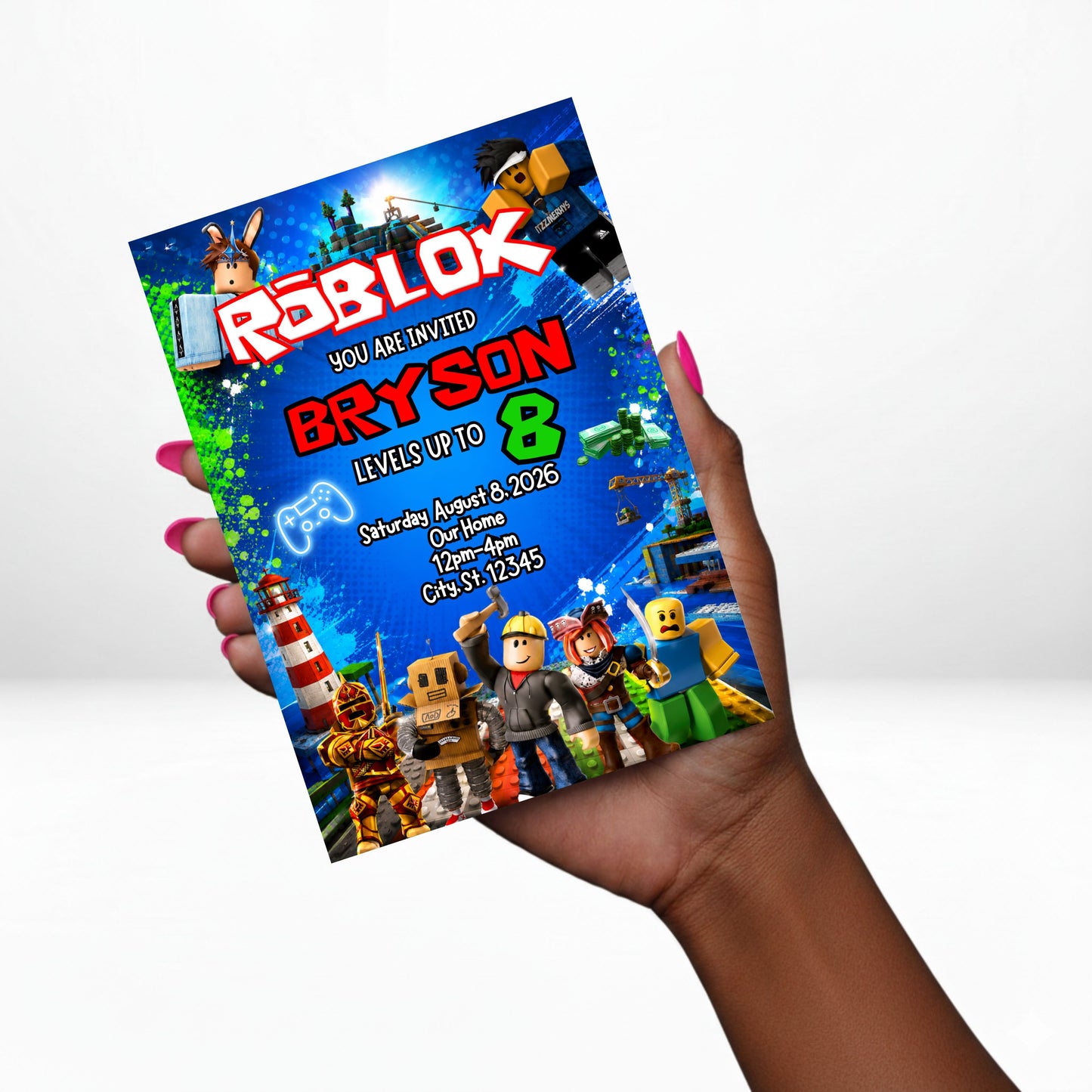 Roblox 5x7 Digital Invitation | Roblox Party Invite | Edit Text with Canva | Birthday Party Invitation | Digital File Only