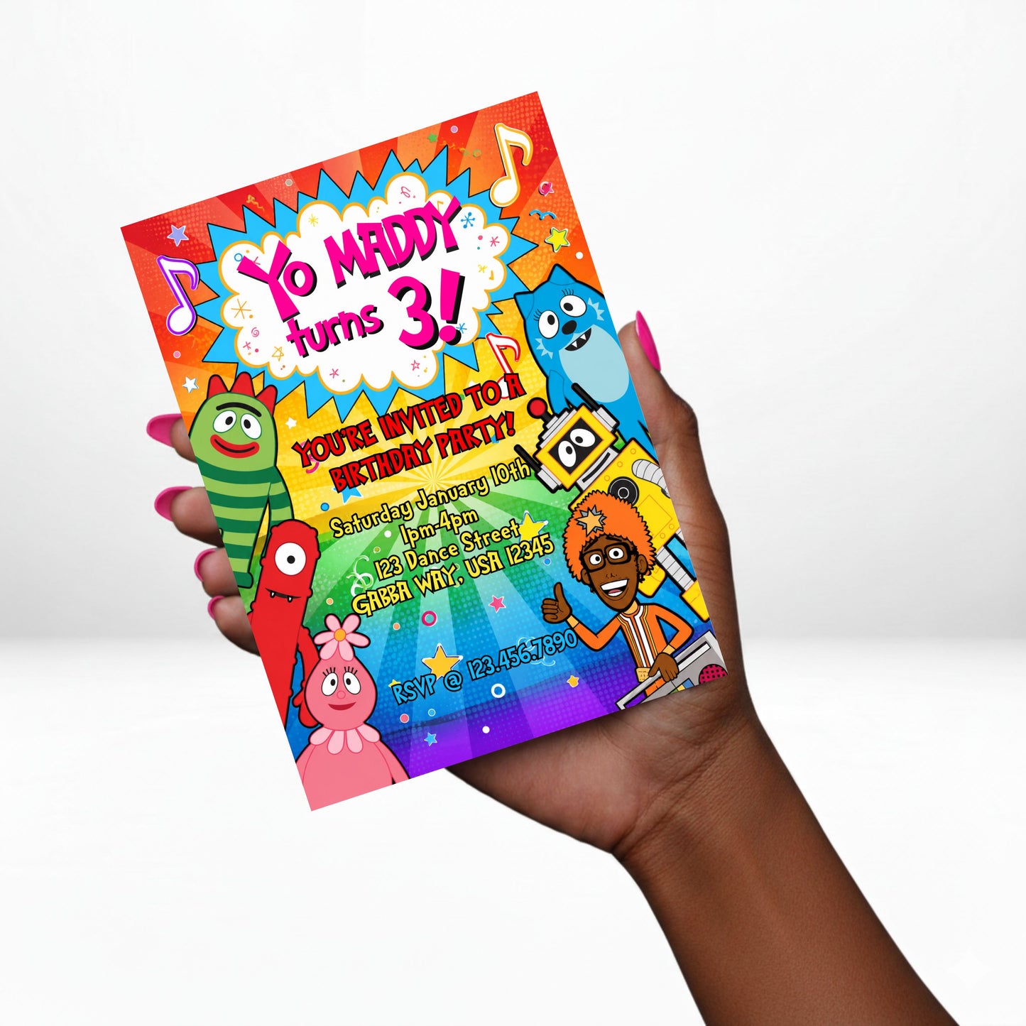 Yo Gabba Gabba 5x7 Digital Invitation | Yo Gabba Gabba Birthday Invite | Edit Text with Canva | Digital File Only
