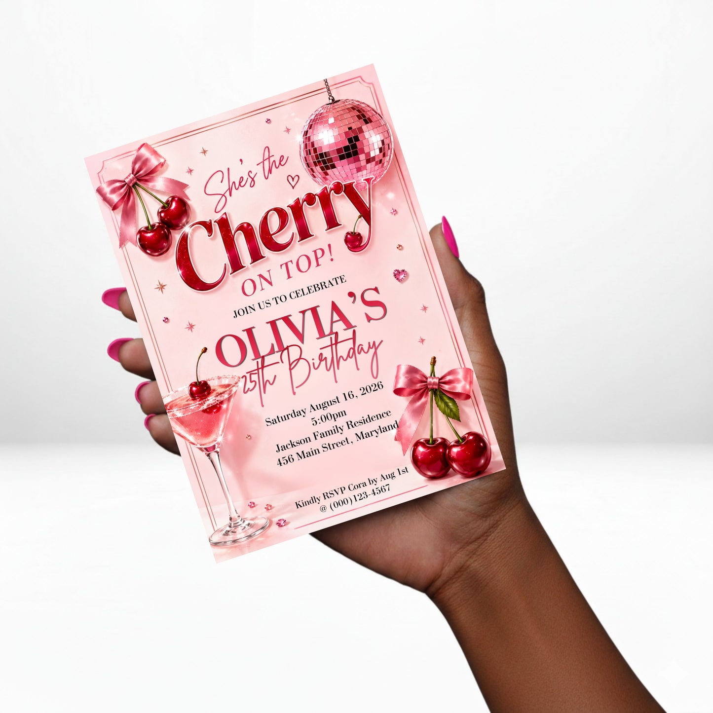 She's the Cherry on Top 5x7 Digital Invitation | Cherry on Top Birthday Invite | Edit Text with Canva  | Digital File Only