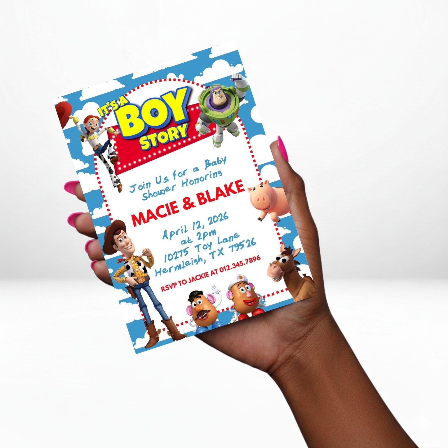 Boy Story 5x7 Digital Invitation | Boy Story Baby Shower Invite | Edit Text with Canva | Digital File Only