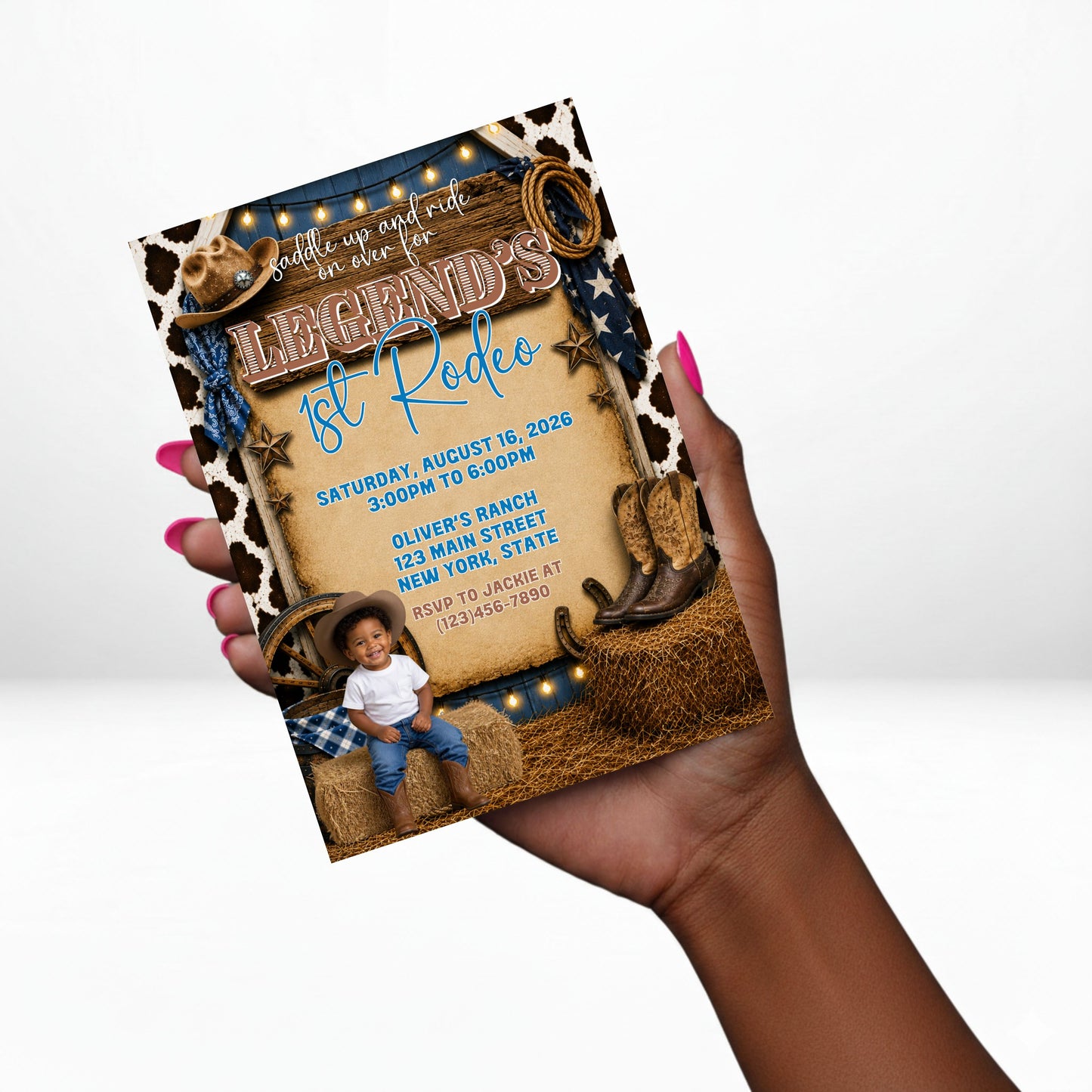 My First Rodeo 5x7 Digital Invitation | Editable Text with  Canva | Rodeo Party Invitation | Digital File Only