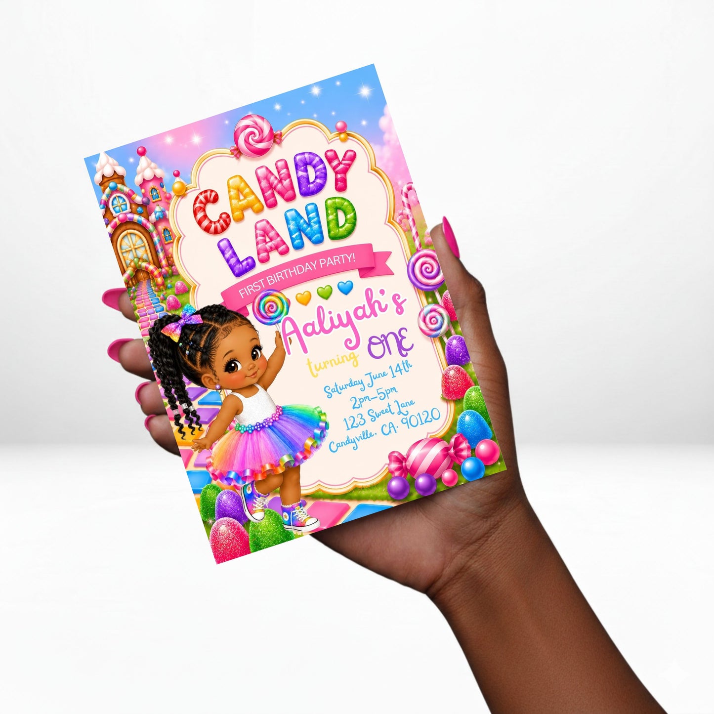AA Candy Land  5x7 Digital Invitation | Candy Land Birthday Invite | Edit Text with CANVA | Digital File Only