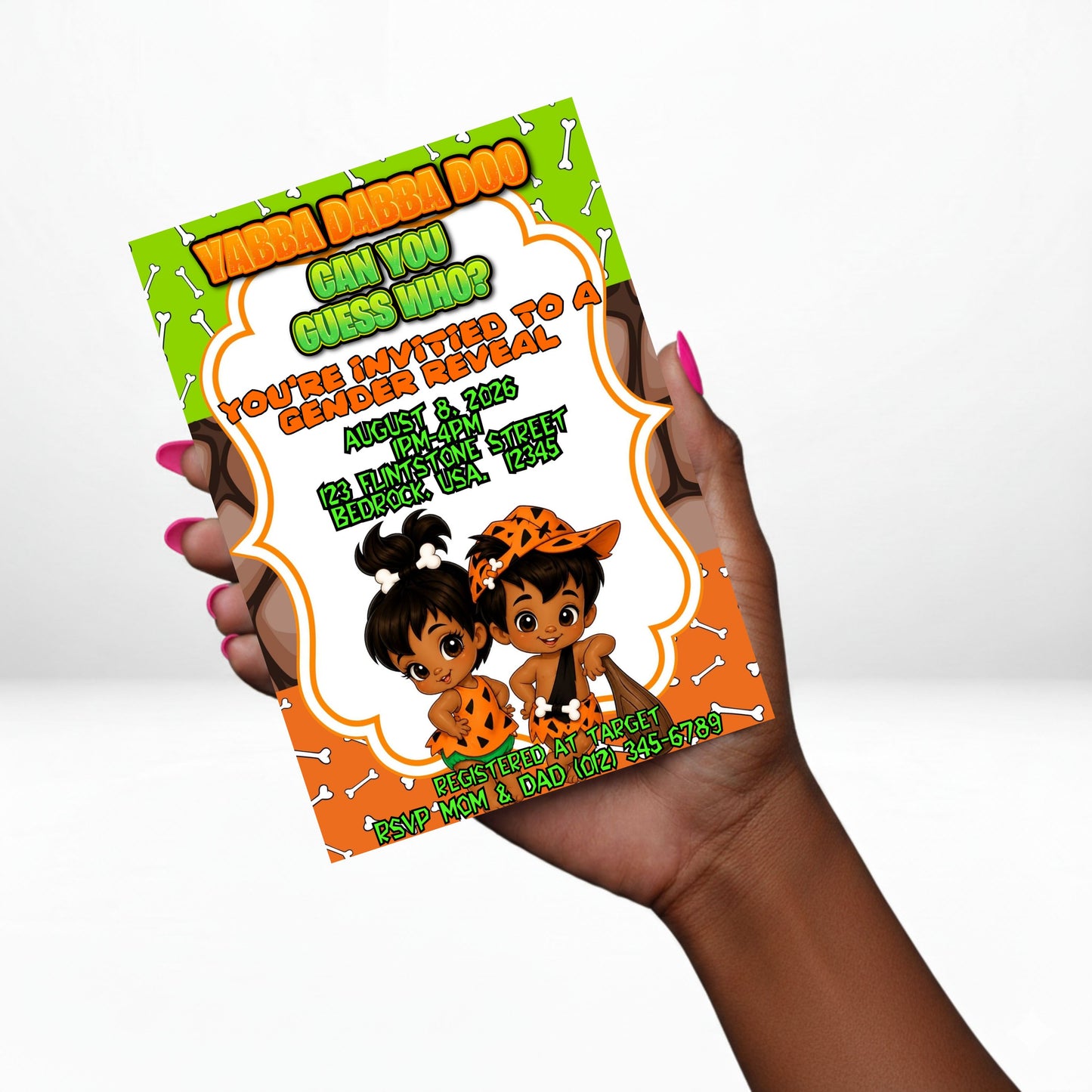 AA Bam Bam or Pebbles 5x7 Digital Invitation | Gender Reveal Invitation | AA Bam Bam or Pebbles | Edit Text with Canva | Digital File Only