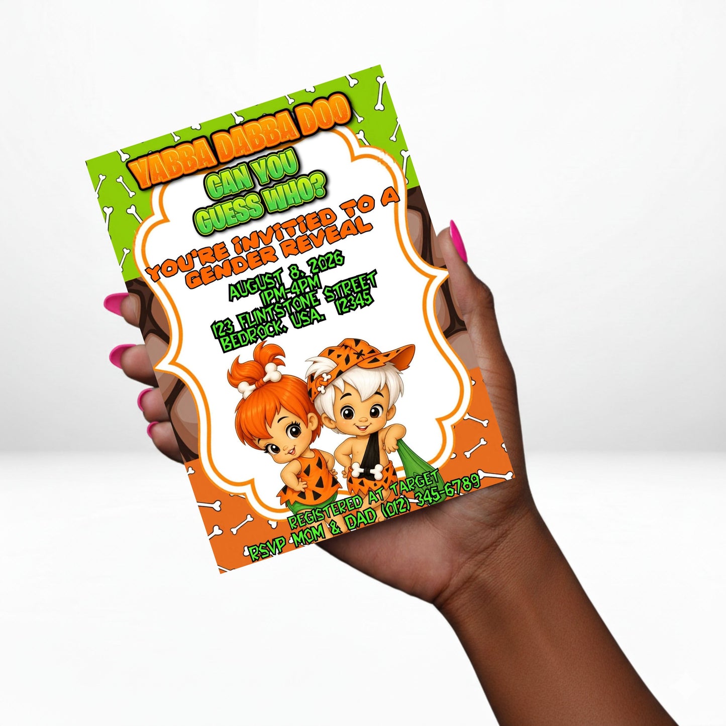 Bam Bam or Pebbles 5x7 Digital Invitation | Gender Reveal Invitation | Bam Bam or Pebbles | Edit Text with Canva | Digital File Only