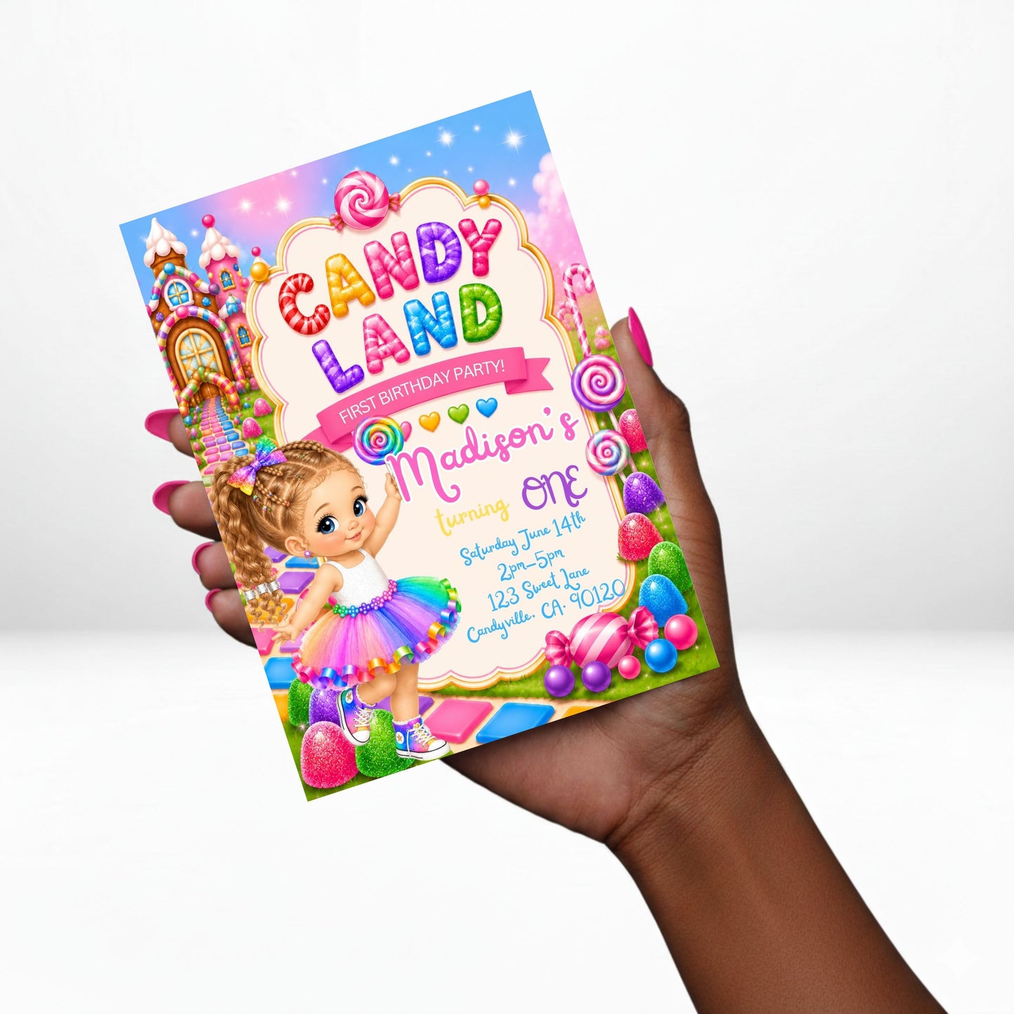 CC Candy Land  5x7 Digital Invitation | Candy Land Birthday Invite | Edit Text with CANVA | Digital File Only