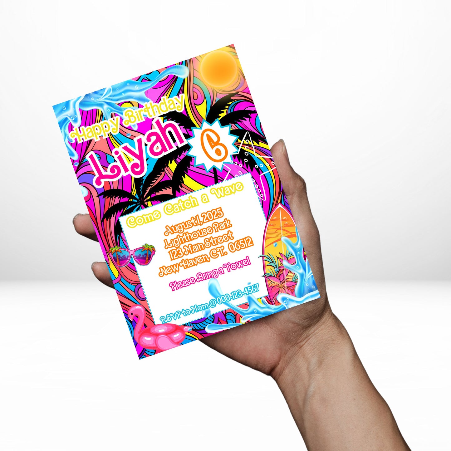 Malibu Doll 5x7 Digital Invitation | Tropical Doll Party Invite | Edit Text with CANVA PRO | Birthday Party Invitation | Digital File Only