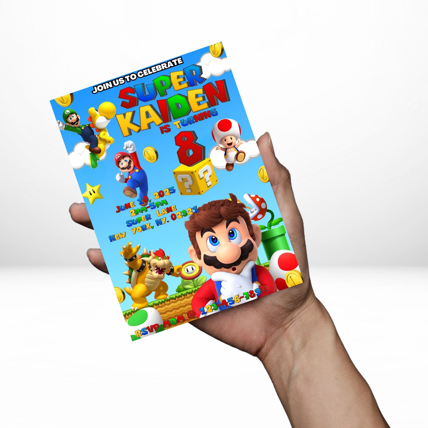 Super Mario 5x7 Digital Invitation | Super Mario Party Invite | Edit Text with CANVA PRO | Birthday Party Invitation | Digital File Only