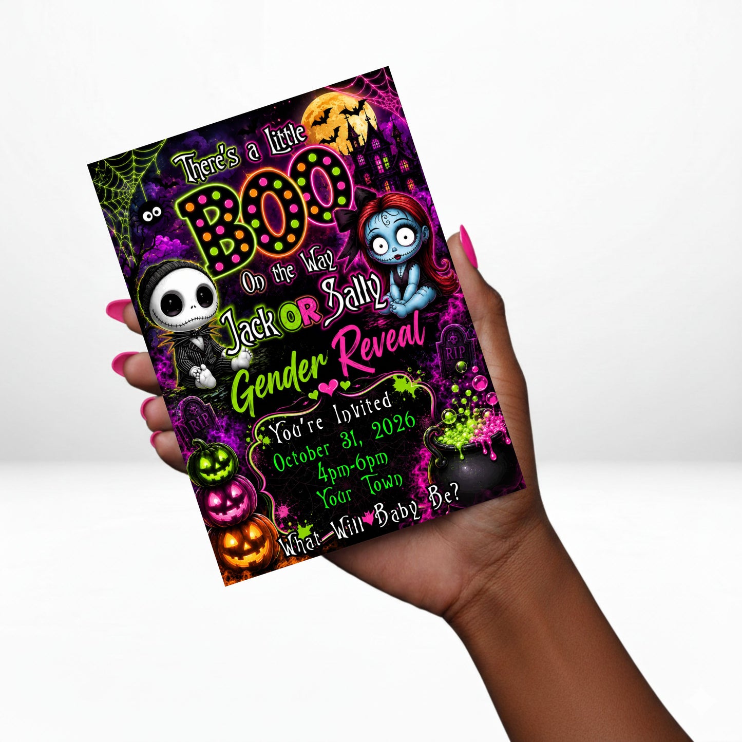 Jack or Sally Digital Invitation | Gender Reveal Invite | Edit Text with Canva | Gender Reveal Party Invitation | Digital File