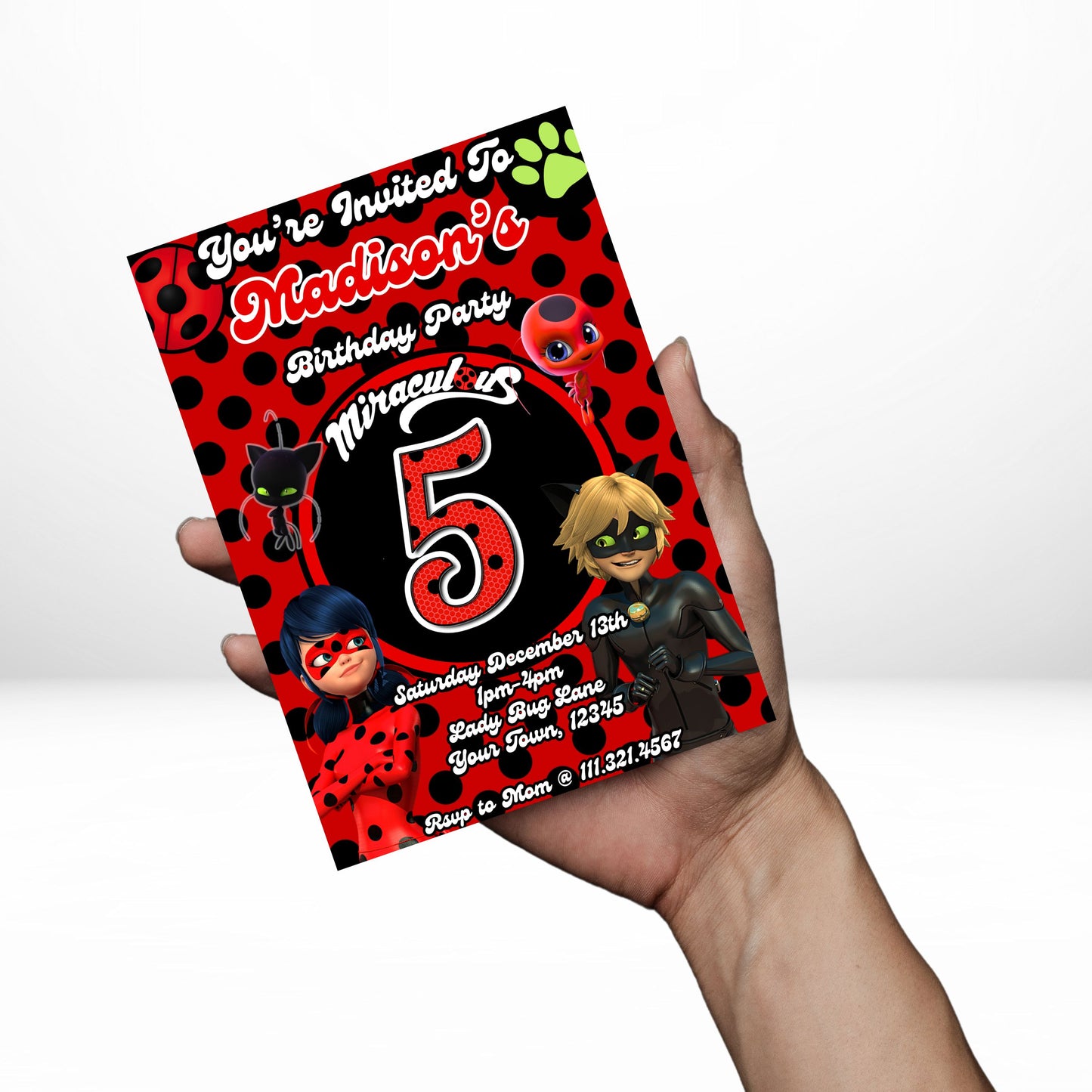 Miraculous Lady Bug 5x7 Digital Invitation | Lady Bug Party Invite | Edit Text with CANVA | Birthday Party Invitation | Digital File Only