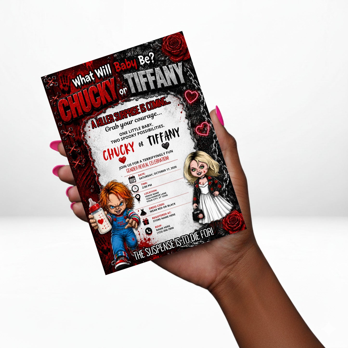 Chucky or Tiffany Digital Invitation | Gender Reveal Invite | Edit Text with Canva | Gender Reveal Party Invitation | Digital File