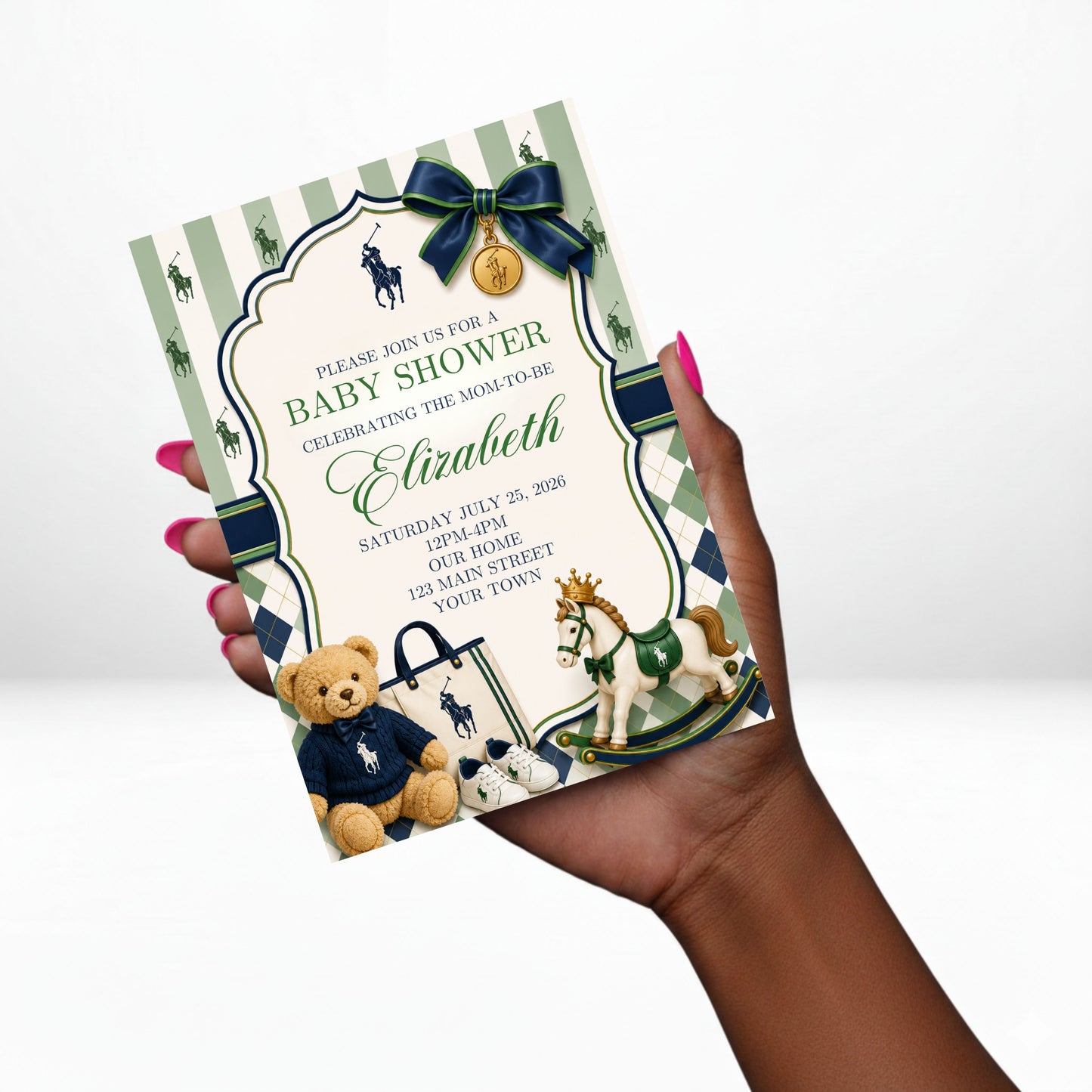 Ralph Lauren Baby Shower Invitation | Polo Baby Shower | Editable Canva Template | Digital Download
