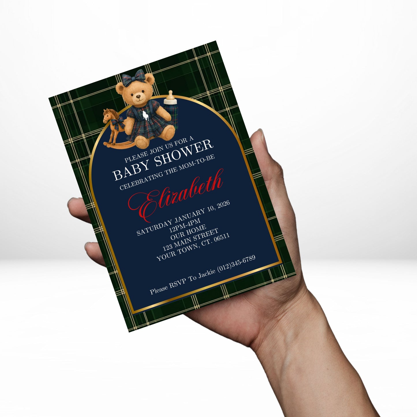 Ralph Lauren Girl 5x7 Digital Invitation | Polo Baby Shower Invite | Edit Text with Canva | Ralph Lauren Polo Baby Shower | Digital File Only