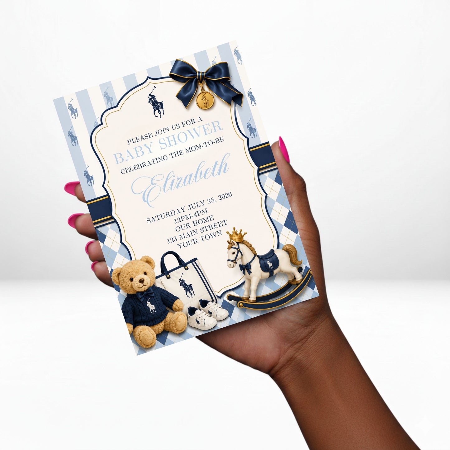 Ralph Lauren Baby Shower Invitation | Polo Baby Shower | Editable Canva Template | Digital Download