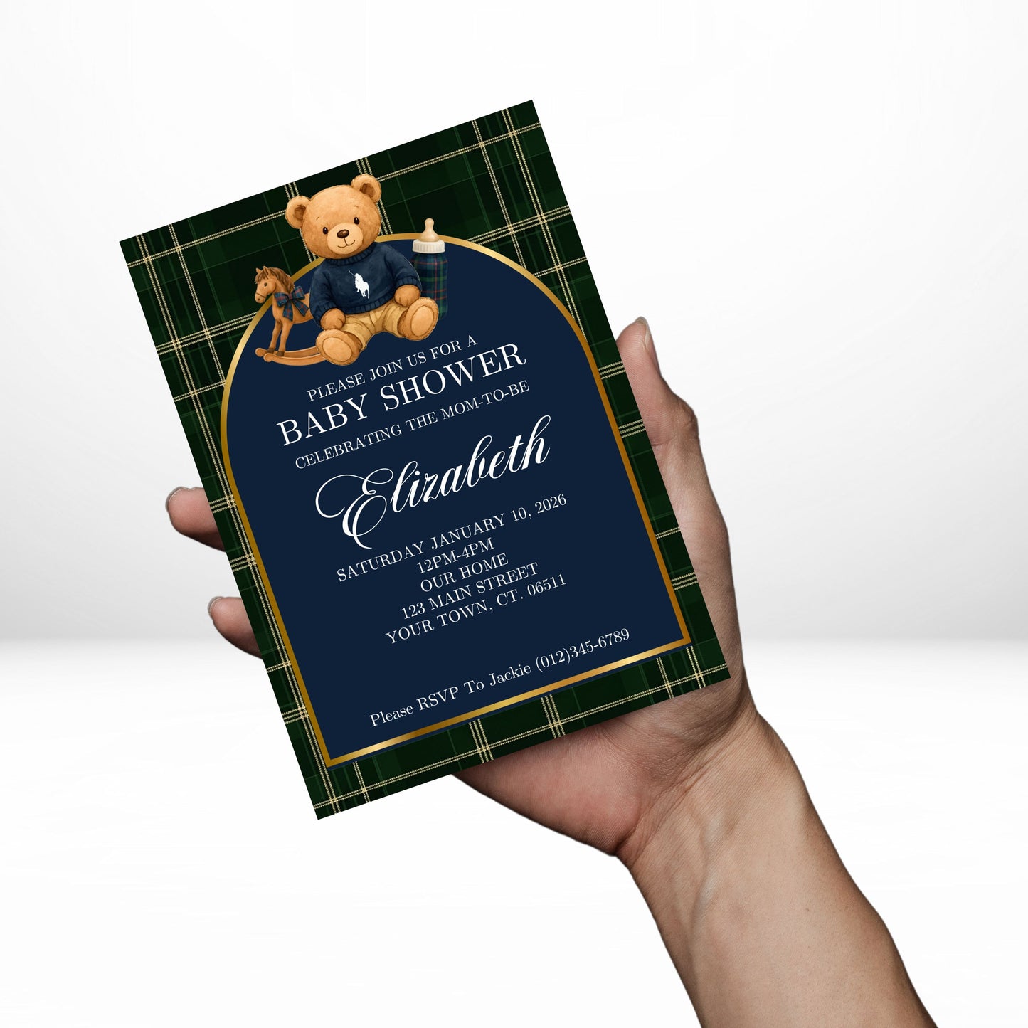 Ralph Lauren 5x7 Digital Invitation | Polo Baby Shower Invite | Edit Text with Canva | Ralph Lauren Polo Baby Shower | Digital File Only