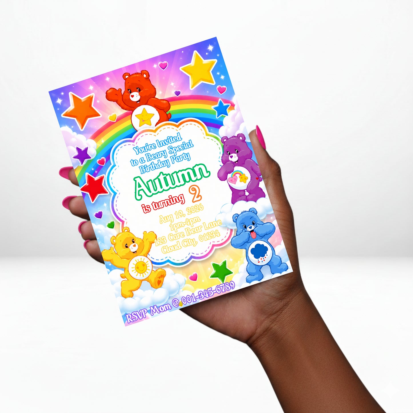 Care Bear 5x7 Digital Invitation | Care Bear Invite | Edit Text with CANVA | Digital File Only