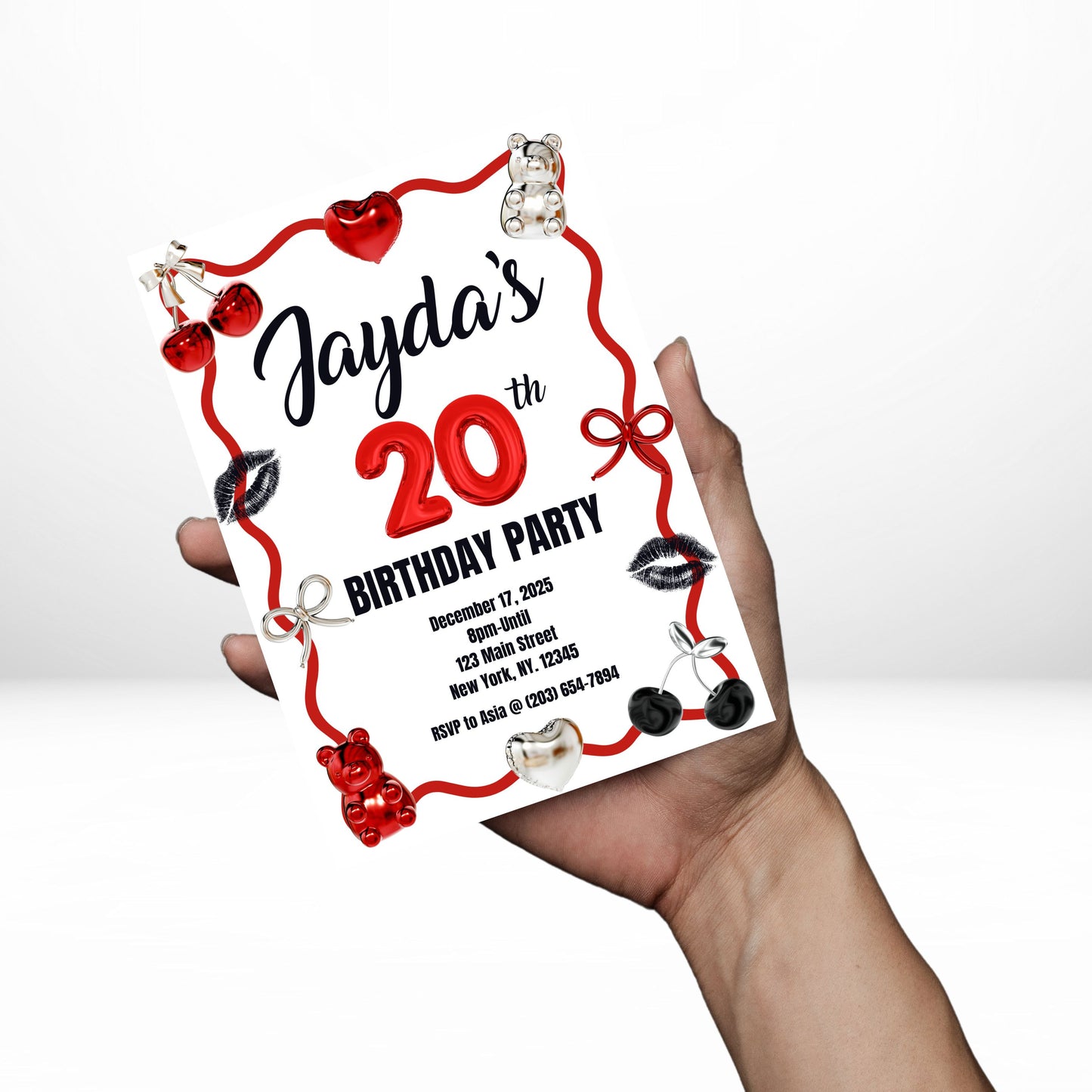 20th Birthday 5x7 Digital Invitation | 20th Birthday Invite | Edit Text with CANVA PRO | Digital File Only