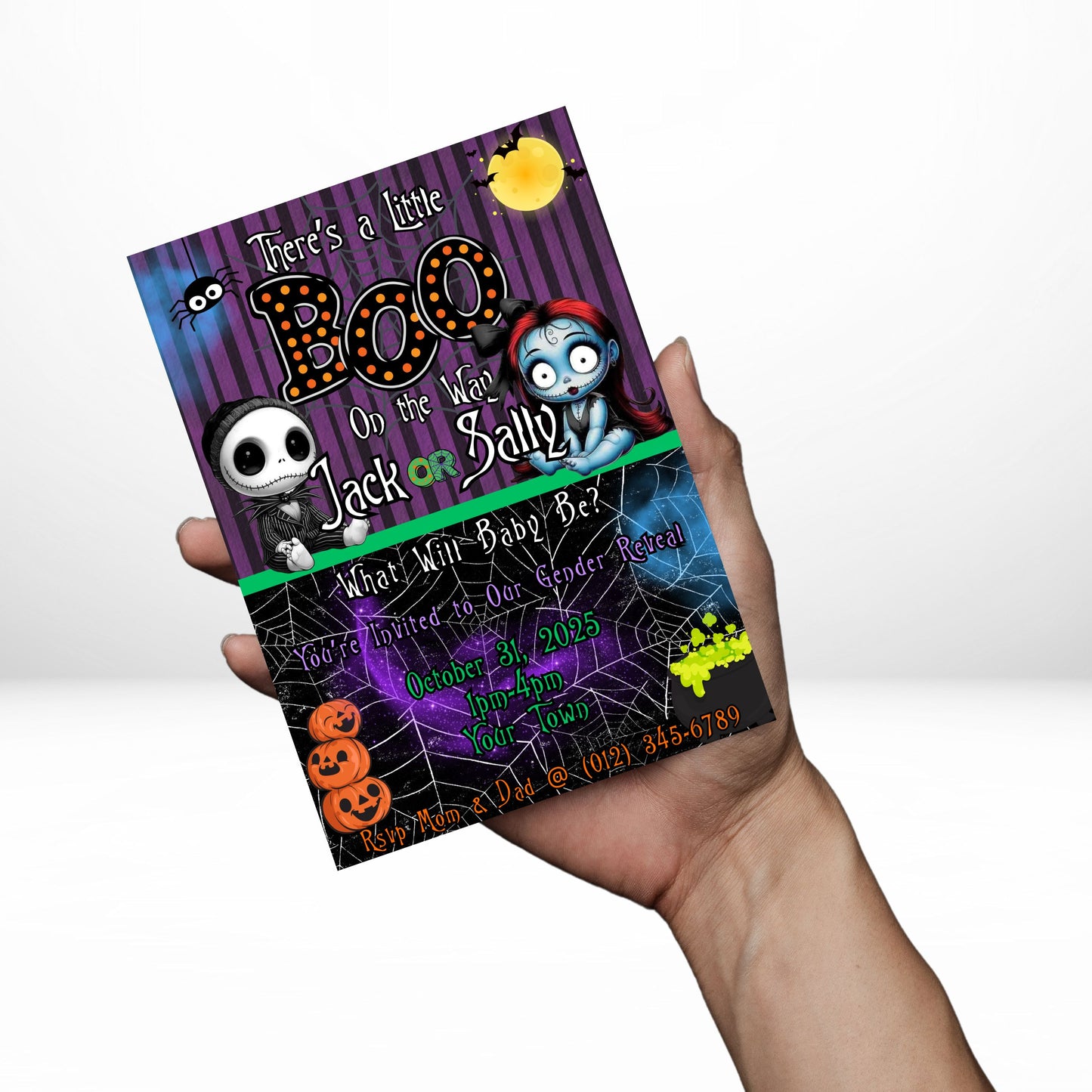 Jack or Sally 5x7 Digital Invitation | Jack or Sally Gender Reveal Invite | Edit Text with CANVA PRO | Digital File Only