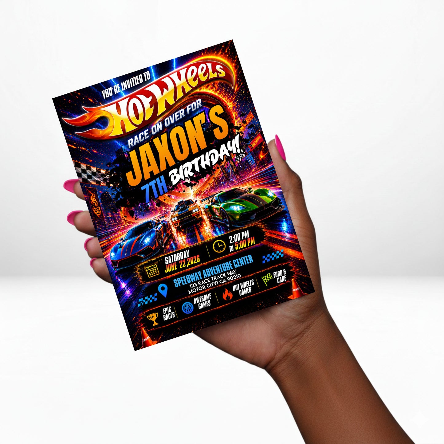Hot Wheels 5x7 Digital Invitation | Hot Wheels Birthday Invite | Edit Text with CANVA | Digital File Only