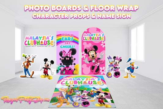Minnie Mouse Clubhouse Photo Boards | Floor Wrap | Character Cut Outs | Name Sign | Party Focal Point Decorations