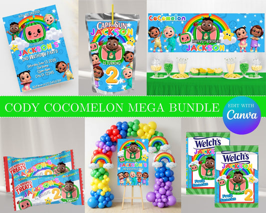Cocomelon Cody MEGA Party Bundle | Edit Text with Canva | Cocomelon Cody Favor Bundle | Digital Files