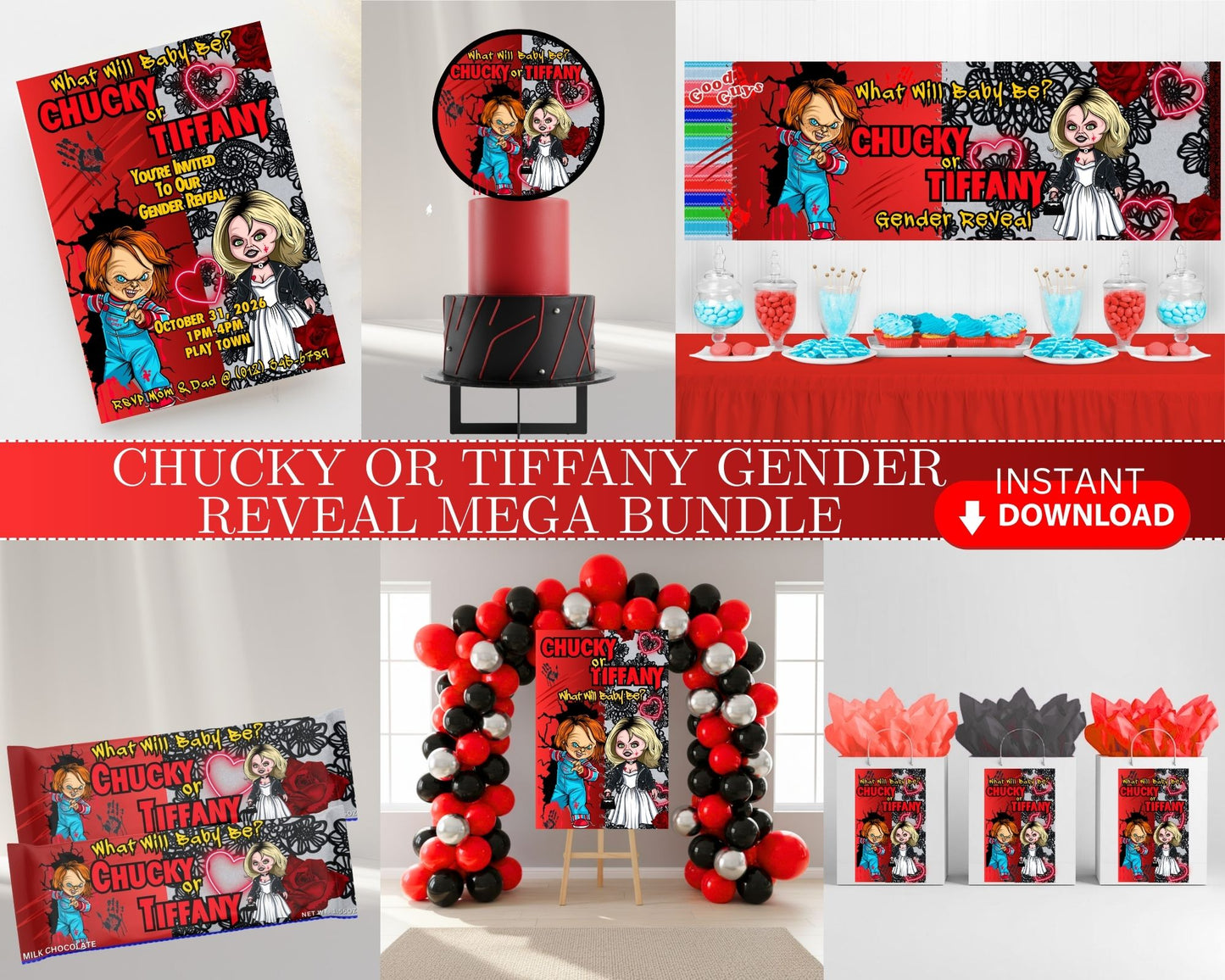 Chucky or Tiffany Gender Reveal MEGA Party Bundle | INSTANT DOWNLOAD | Gender Reveal Party Bundle | Digital Files