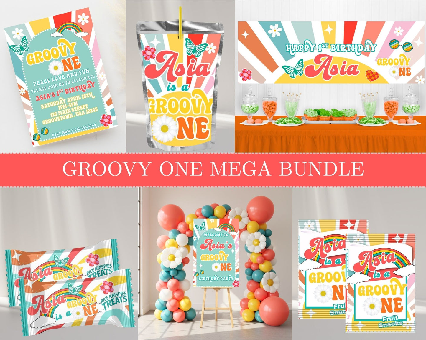 Groovy One MEGA Party Bundle | 1st Birthday Party Favor Bundle | Groovy One Favor Bundle | Digital Files