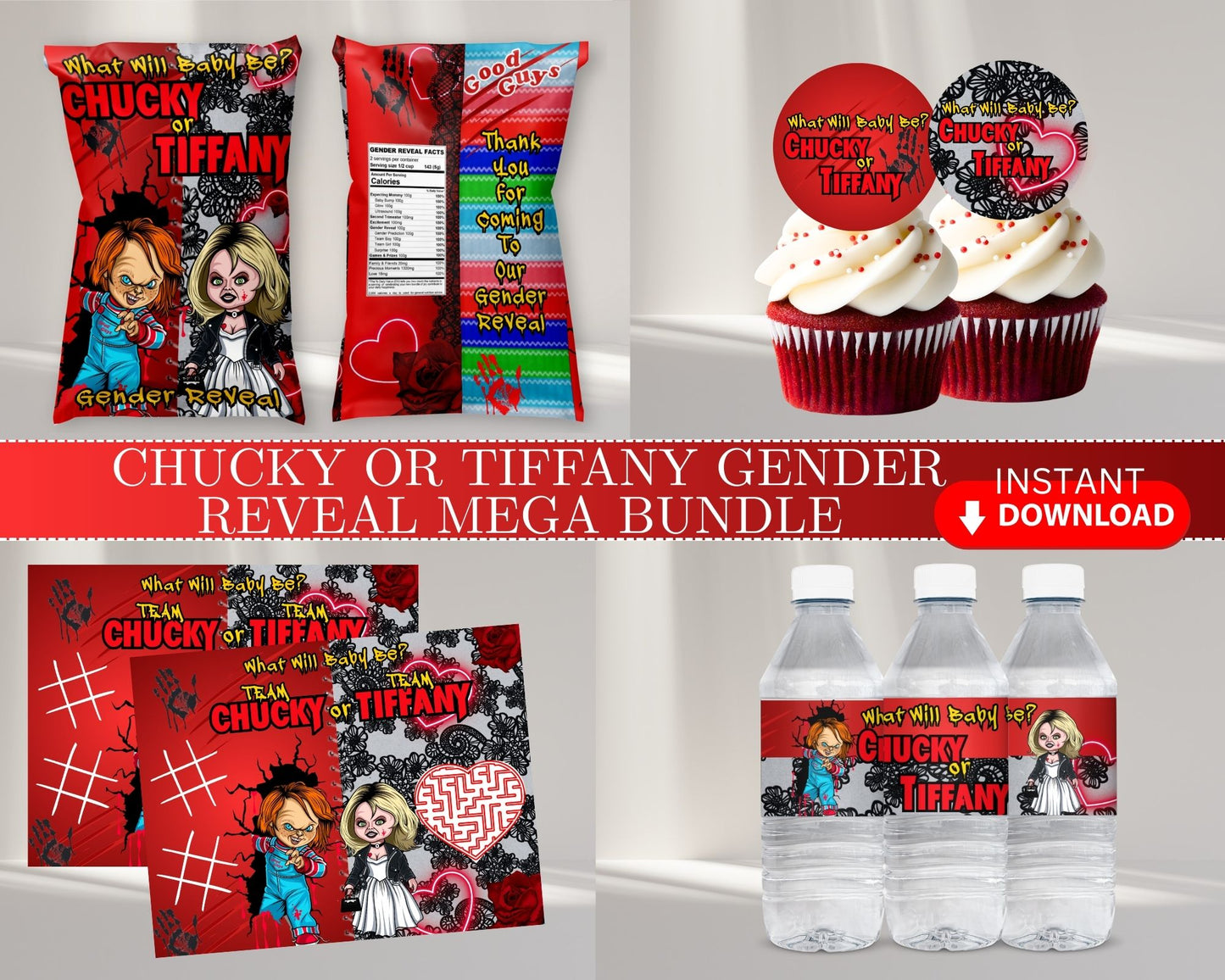 Chucky or Tiffany Gender Reveal MEGA Party Bundle | INSTANT DOWNLOAD | Gender Reveal Party Bundle | Digital Files