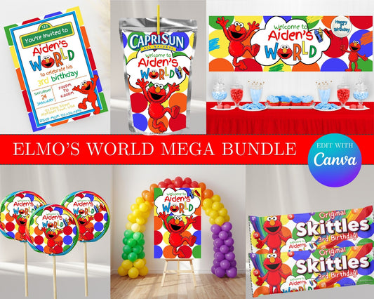 Elmo's World MEGA Party Bundle | Edit Text with Canva | Elmo's World Favor Bundle | Digital Files